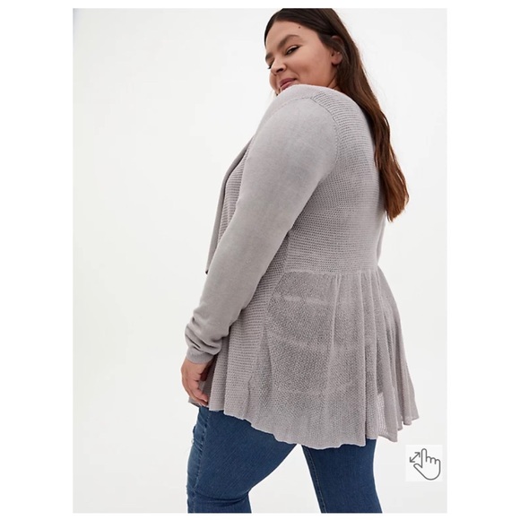 NEW Torrid 3 Cardigan Drape Front Sweater - Grey, Rib Stitch - Picture 3 of 8